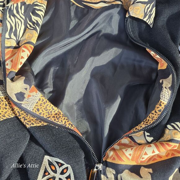 Vtg Zoo Animal Elephant Leopard Print Beaded Full Zip Jacket Alfred Dunner 10 - Picture 9 of 10